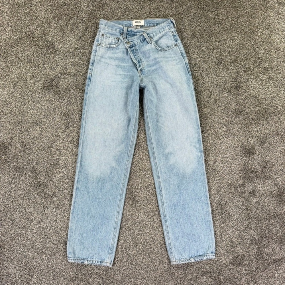 AGOLDE Criss Cross Upsize High Rise Straight Leg Jeans Womens 23 Light Wash Blue